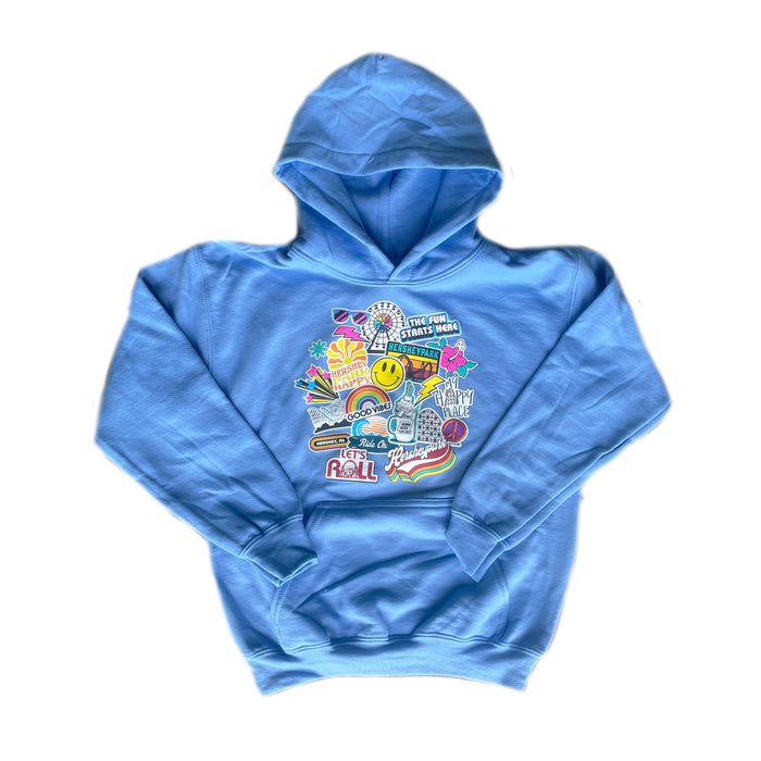 Hersheypark Blue Sticker Collage youth Sweatshirt