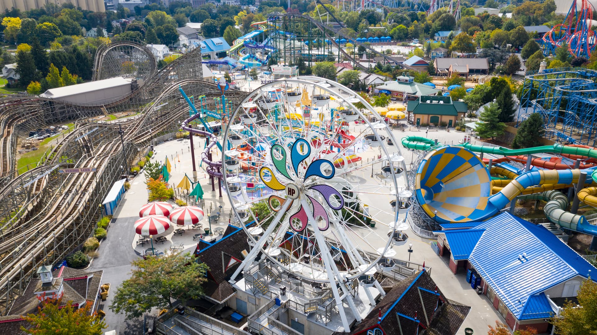 Drone Shot Ferris Wheel Rollercoaster
